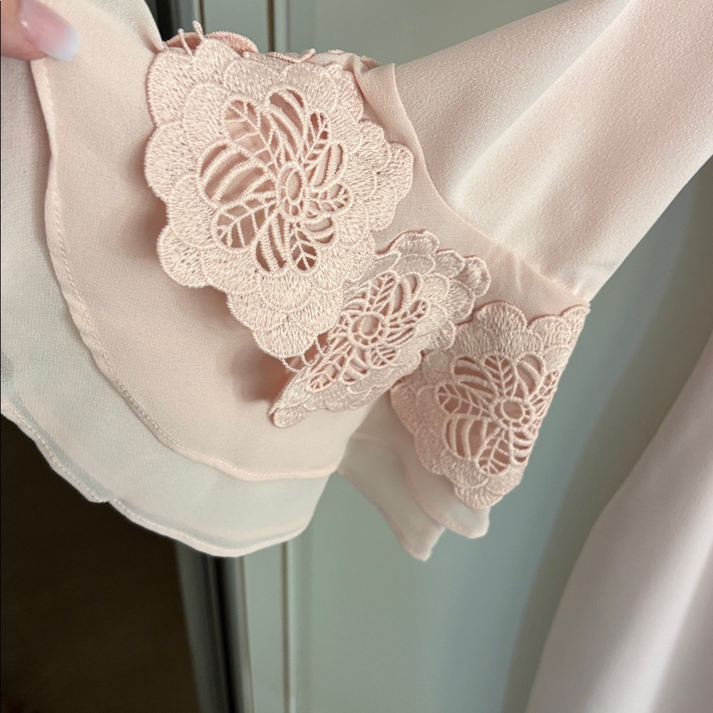 Calvin Klein Blush Pink Lace-Sleeve Midi Dress - Picture 3 of 5